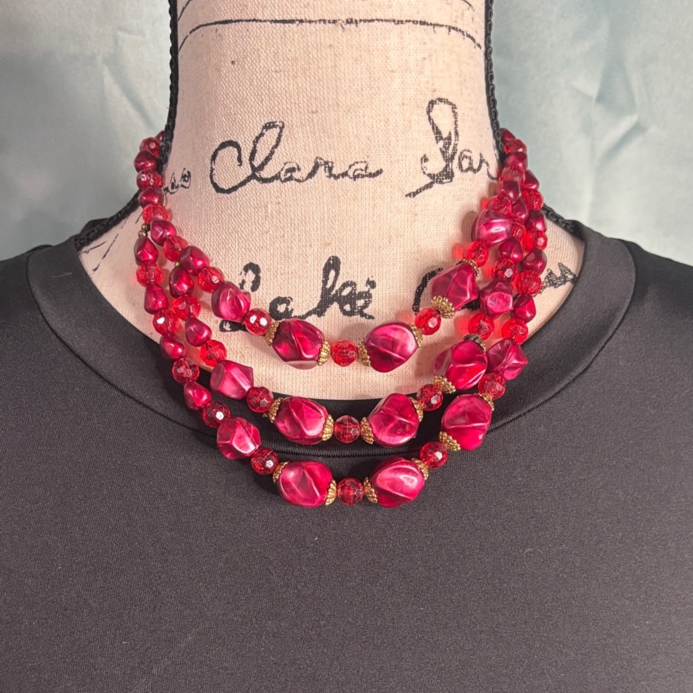 Vintage Estate 1960’s Red Lucite Statement Necklace Old Money Old Hollywood